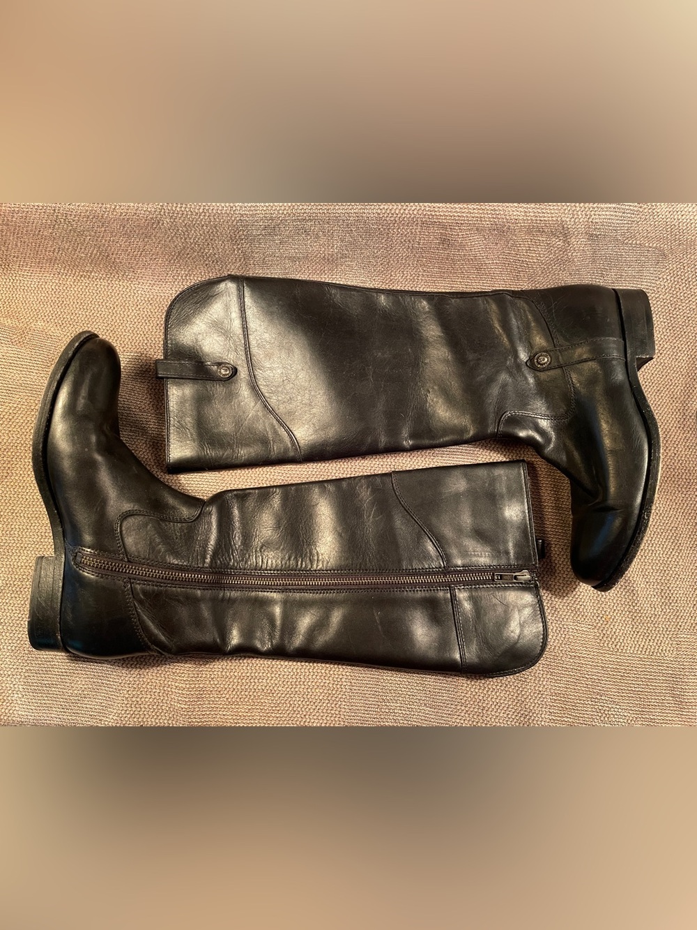 Frye Melissa Button Black Leather Tall Boots with Side Zipper